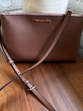 Michael Kors Brown Saffiano Crossbody with Gold Hardware